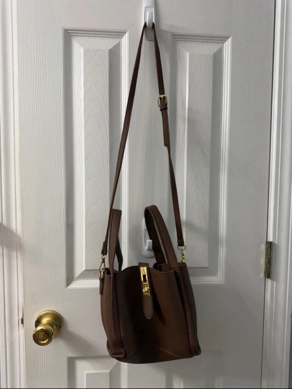 Classic Brown Leather Crossbody Tote - Women Bags